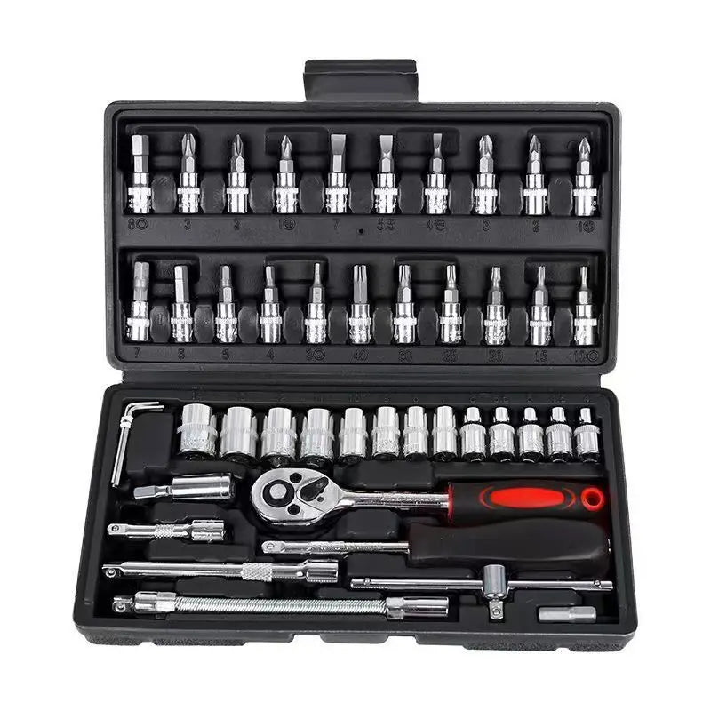 Professional 46pcs Cr-V Steel Socket Set with Ratchet Wrench Storage Bag Durable Sockets Extension Bar for Auto Home Repair