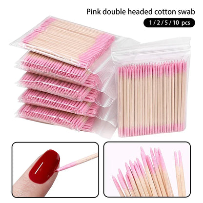 1/2/5/10PCS Nails Disposable Wood Cotton Swab Double Head Clean Sticks Manicure Cuticle Pusher Nail Polish Remover Art Tool