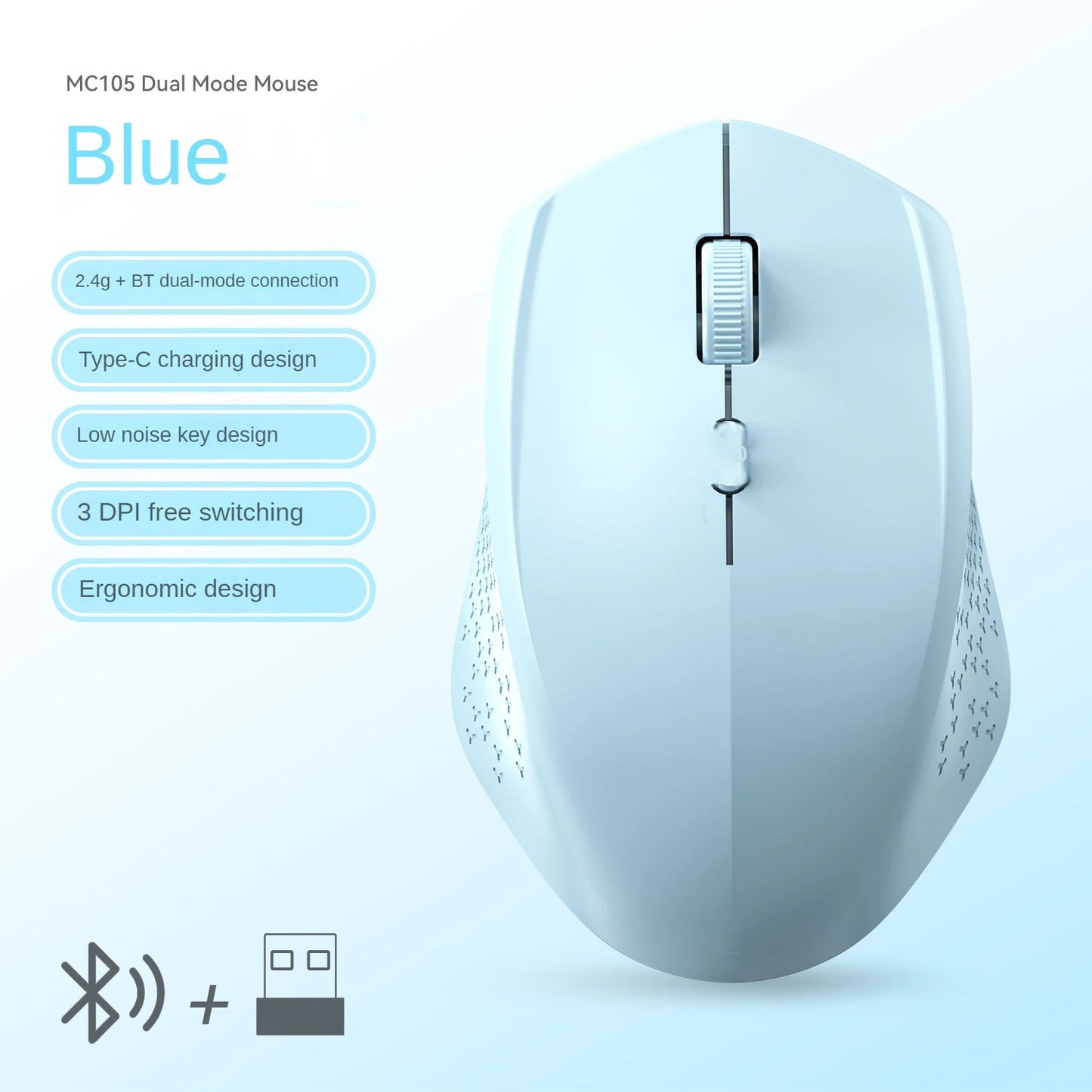 KEBIDUMEI Dual-Mode Bluetooth Mouse 2.4G Wireless Mouse Silent Mouse Rechargeable Gaming Mouse Mice For PC Laptop Windows MacOS
