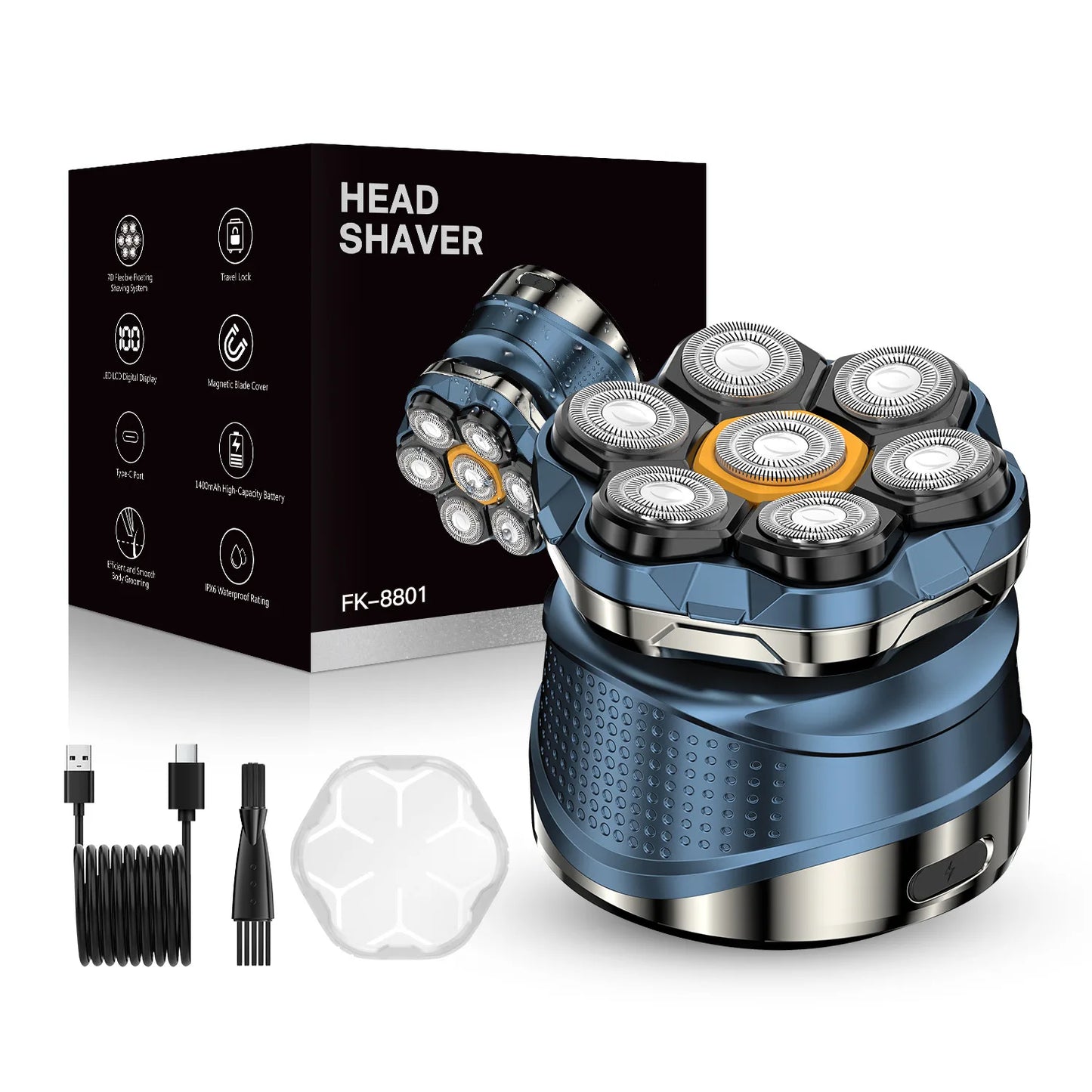 Electric Head Shaver for Bald Men 7D Magnetic Razor Hair Trimmer Rechargeable Shavers for Scalp Face Beard Body Wet Dry Use