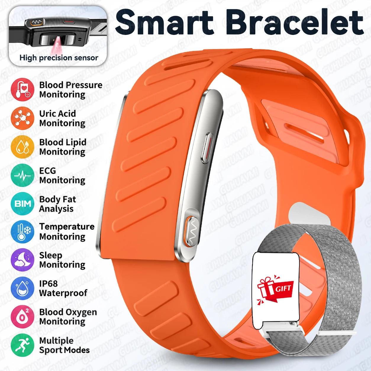 2026New Sport Fitness Tracker Smart Band Blood Oxygen Pressure Uric Acid Blood Lipid ECG Waterproof Smart Bracelet For Men Women