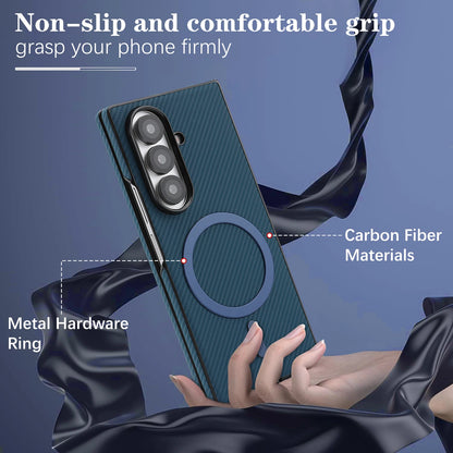 Luxury Ultra Thin Carbon Fiber Leather Phone Case For Samsung Galaxy Z Fold 7 6 5 4 3 Retro Business Magnetic Magsafe Cover