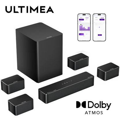 ULTIMEA 500W 7.1ch Dolby Atmos Soundbar with Wireless Subwoofer & 4 Surround Speakers, Home Theater System with APP Control