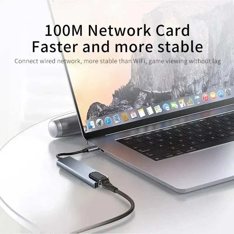 8-in-1 USB-C Hub 4K HDMI Docking Station with RJ45 & Card Reader