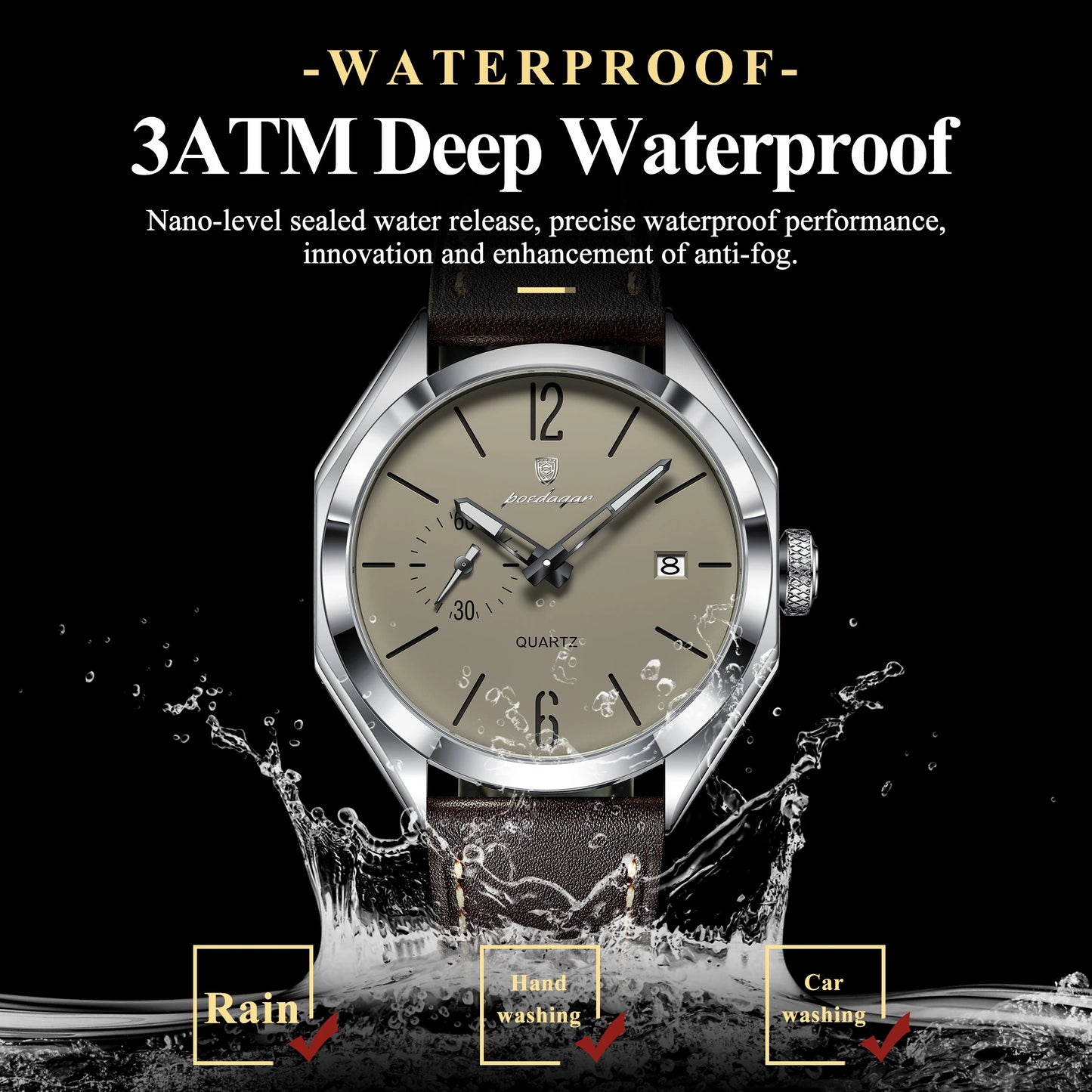 POEDAGAR Original Fashion Male Wristwatch Leather Quartz Business Men Watch Waterproof Luminous Date Elegant Men's Watches Reloj