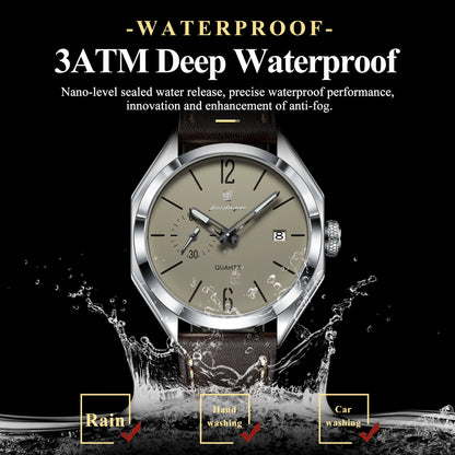 POEDAGAR Original Fashion Male Wristwatch Leather Quartz Business Men Watch Waterproof Luminous Date Elegant Men's Watches Reloj