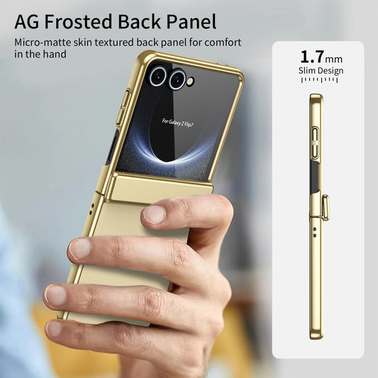 For Samsung Galaxy Z Flip 7 6 5 4 3 AG Matte Vacuum Plating Hinge Full Protective Glass Front Film Drop Resistant Phone Case