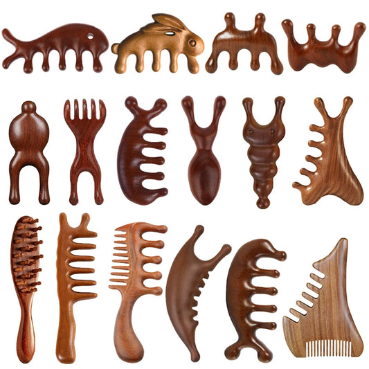 Wooden Massage Comb Head Meridian Scalp Combs Face Eye Shoulder Neck Scraping Treatment Hair Loss Anti-static Wide Tooth Comb