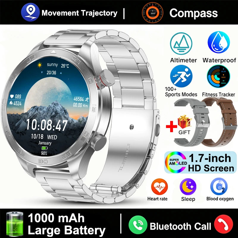 New GPS Track Smart Watch Men AMOLED Screen Outdoor Sports Fitness Heart Rate Compass IP68 Waterproof Bluetooth Call Smart Watch