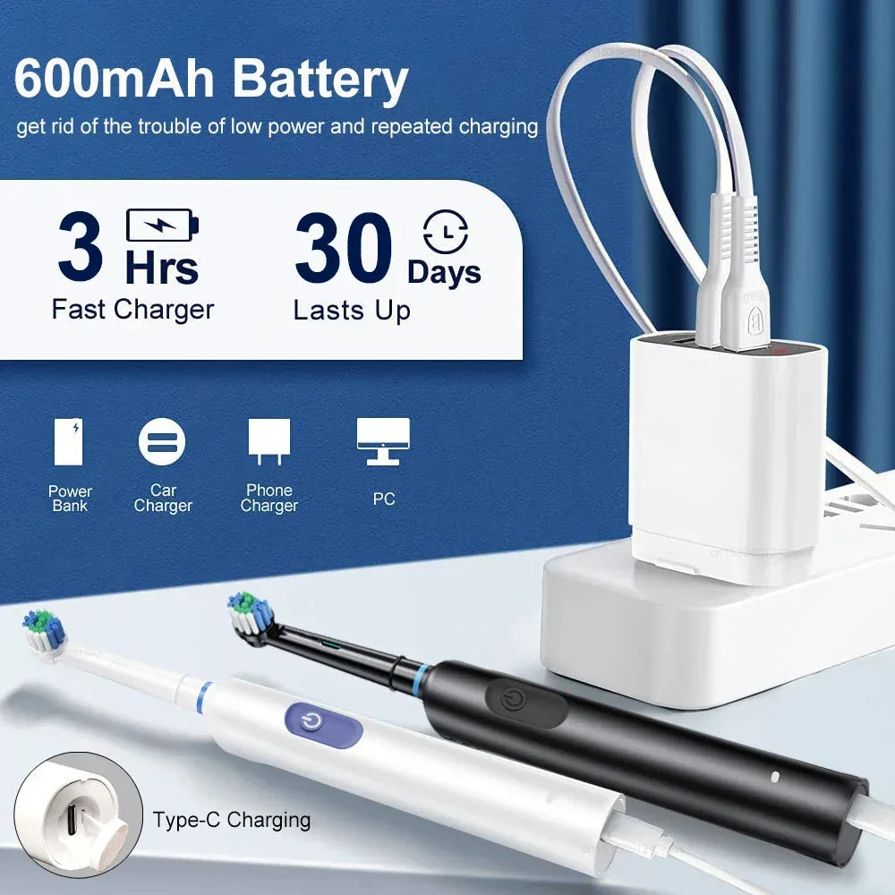 Electric Toothbrush Rotary Rechargeable Electric Toothbrush for Adults Rotating Electric Toothbrushes with 8 Soft Brush Heads - Urbizia