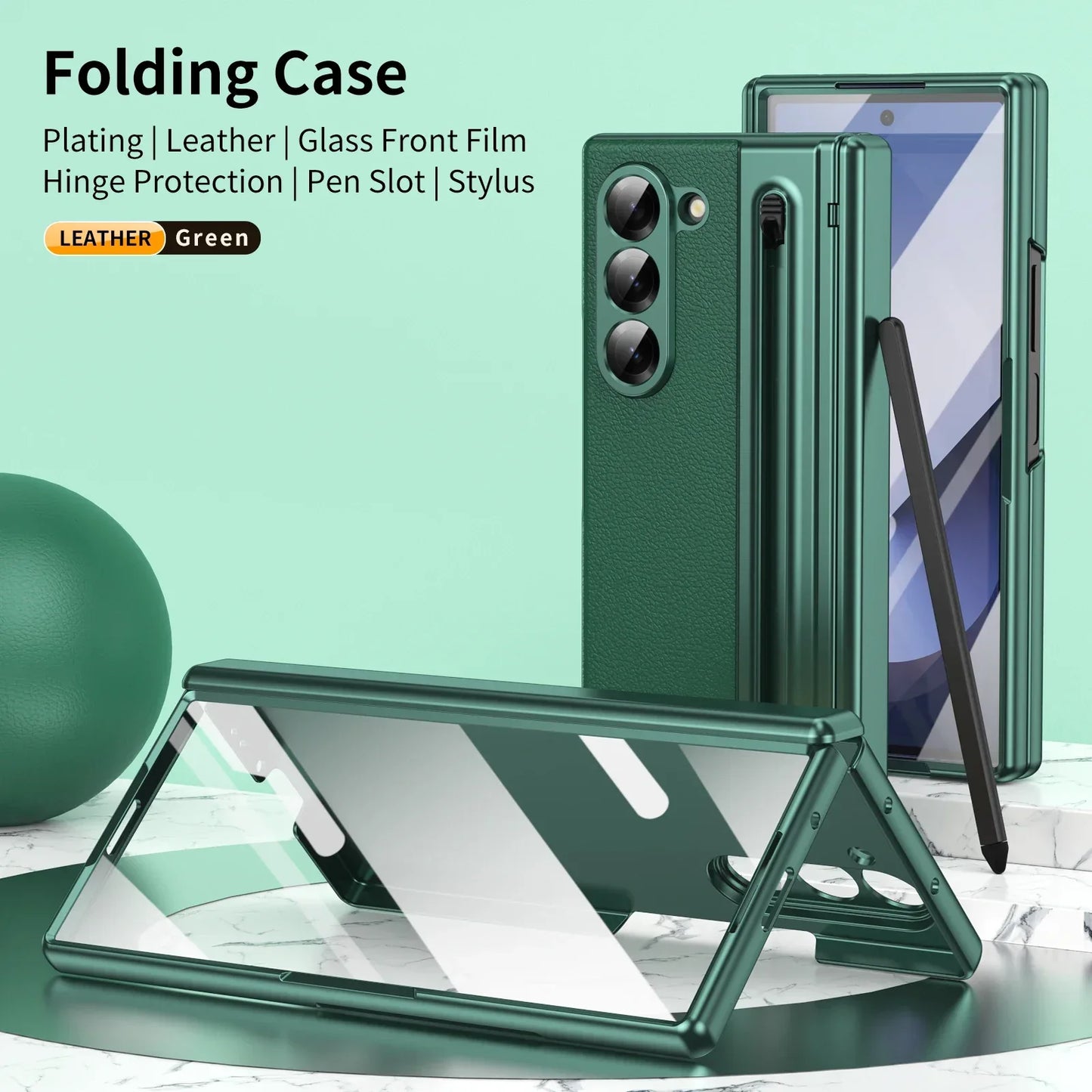 VIETAO Pink Leather Mobile Phone Cases For Samsung Galaxy Z Fold 7 Case With Pen, Full Protection Z Fold 6 Cover With Glass Film