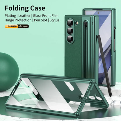 VIETAO Pink Leather Mobile Phone Cases For Samsung Galaxy Z Fold 7 Case With Pen, Full Protection Z Fold 6 Cover With Glass Film