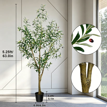 5/6/7/8 Olive Trees Artificial Indoor Faux Olive Tree with Black Pot Silk Fake Plant with Natural Wood Trunk and Lifelike Fruits for Home Office Decor