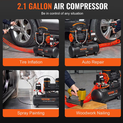 SucceBuy Silent Air Compressor 900W 1450W 1800W Quiet Oil-free Portable Air Pump for Repair Tire Inflation Whisper Compressor