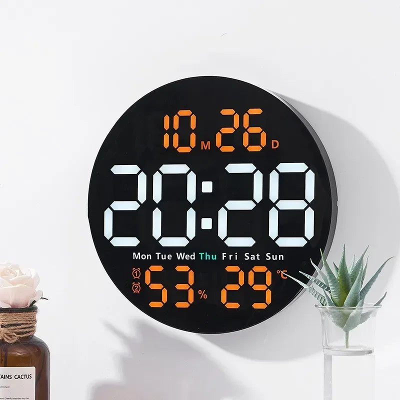 10 Inch Remote Control Digital Wall Clock Temperature Humidity Date Week Timing Countdown 2 Alarm Auto Dimmer LED Alarm Clock - Urbizia