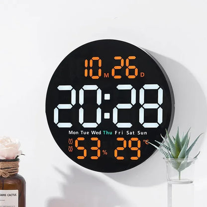 10 Inch Remote Control Digital Wall Clock Temperature Humidity Date Week Timing Countdown 2 Alarm Auto Dimmer LED Alarm Clock - Urbizia
