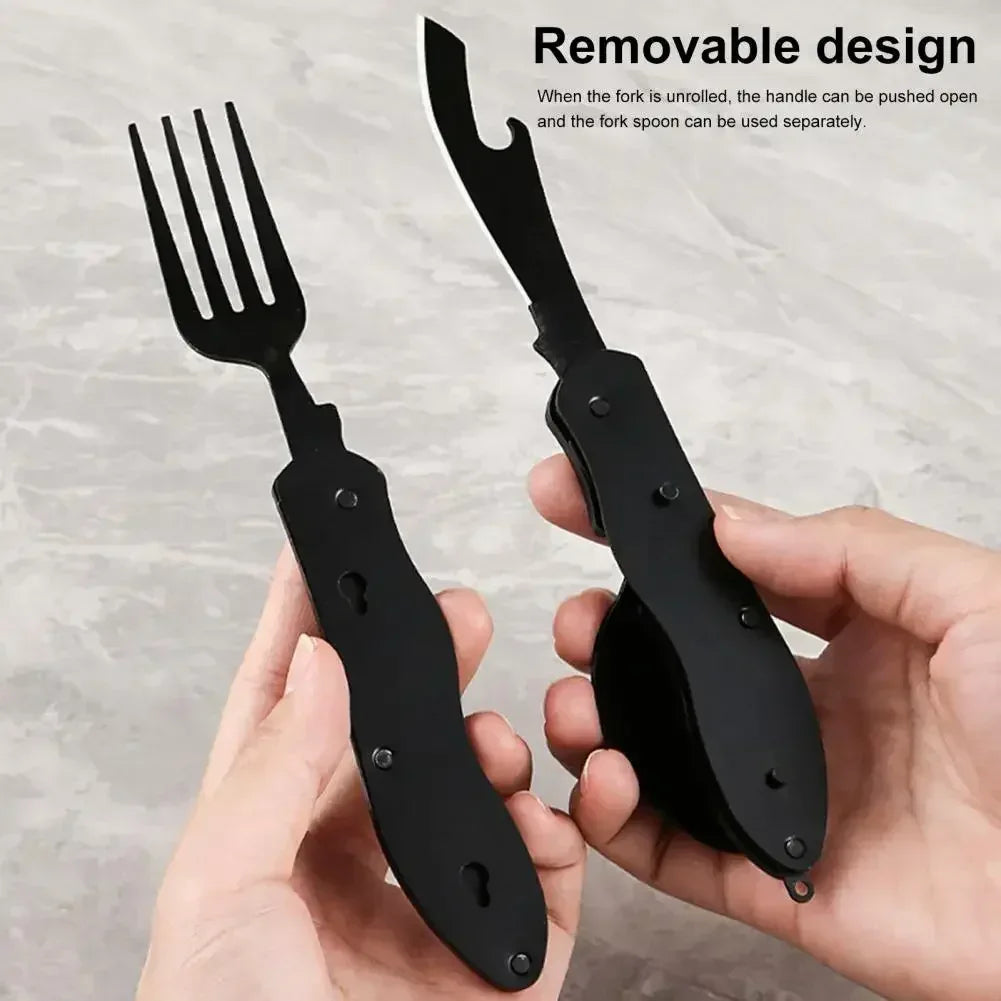 Bottle Opene Three-in-One Multi-Tool Camping Folding Knife Comfortable Grip Hook Design Stainless Steel Folding Spoon Fork Knife