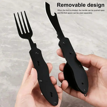 Bottle Opene Three-in-One Multi-Tool Camping Folding Knife Comfortable Grip Hook Design Stainless Steel Folding Spoon Fork Knife