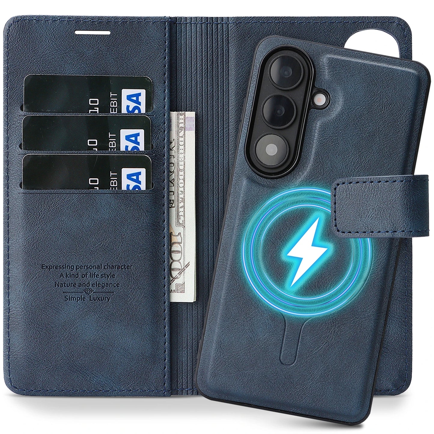 2 In 1 Flip Leather Case for Samsung Galaxy S26 Ultra S25 Plus S24 S23 + S26U S25U S24U Wireless Charging Card Slot Phone Cover