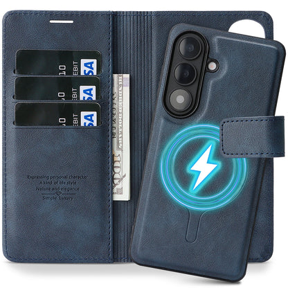 2 In 1 Flip Leather Case for Samsung Galaxy S26 Ultra S25 Plus S24 S23 + S26U S25U S24U Wireless Charging Card Slot Phone Cover