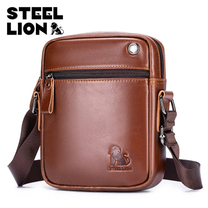 STEEL LION Men's Genuine Leather Crossbody Bag, Cowhide Business Vertical Mini Casual Shoulder Bag, Mobile Phone Bag