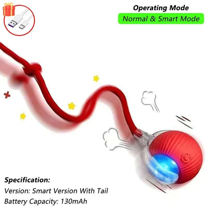 Dog Cat Interactive Ball Toy Automatic Rolling Ball Faux Tail Rechargeable Smart Pet Electric Toy Dog Cat Training Imitate Mouse - Urbizia