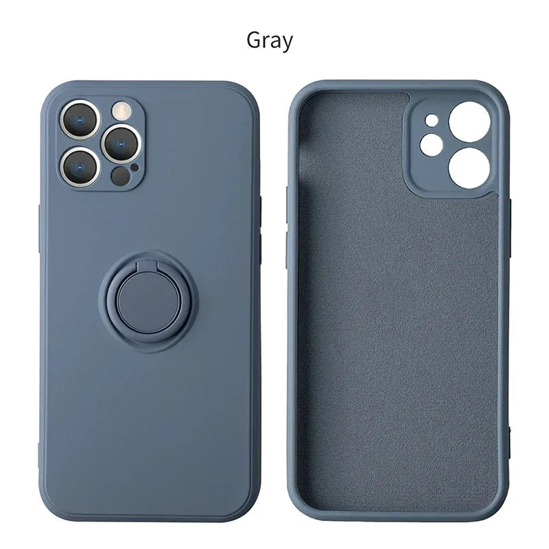 Liquid Silicone Magnetic Bracket Ring Phone Cases For IPhone 15 14 13 12 11 Pro Max Mini X XS XR 8 7 Plus Shockproof Back Cover