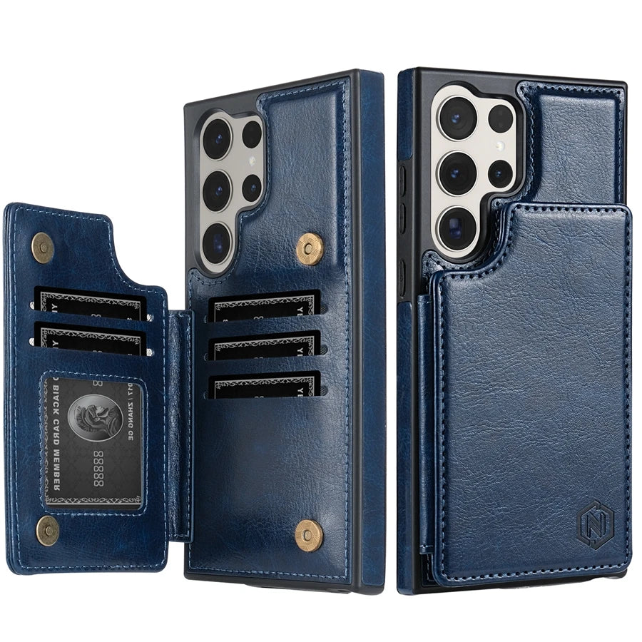 Wallet Magnetic Double Buckle RFID Blocking Card Slot Leather Case For Samsung Galaxy S26 Ultra S26 Plus Cover Bag Galaxy S26