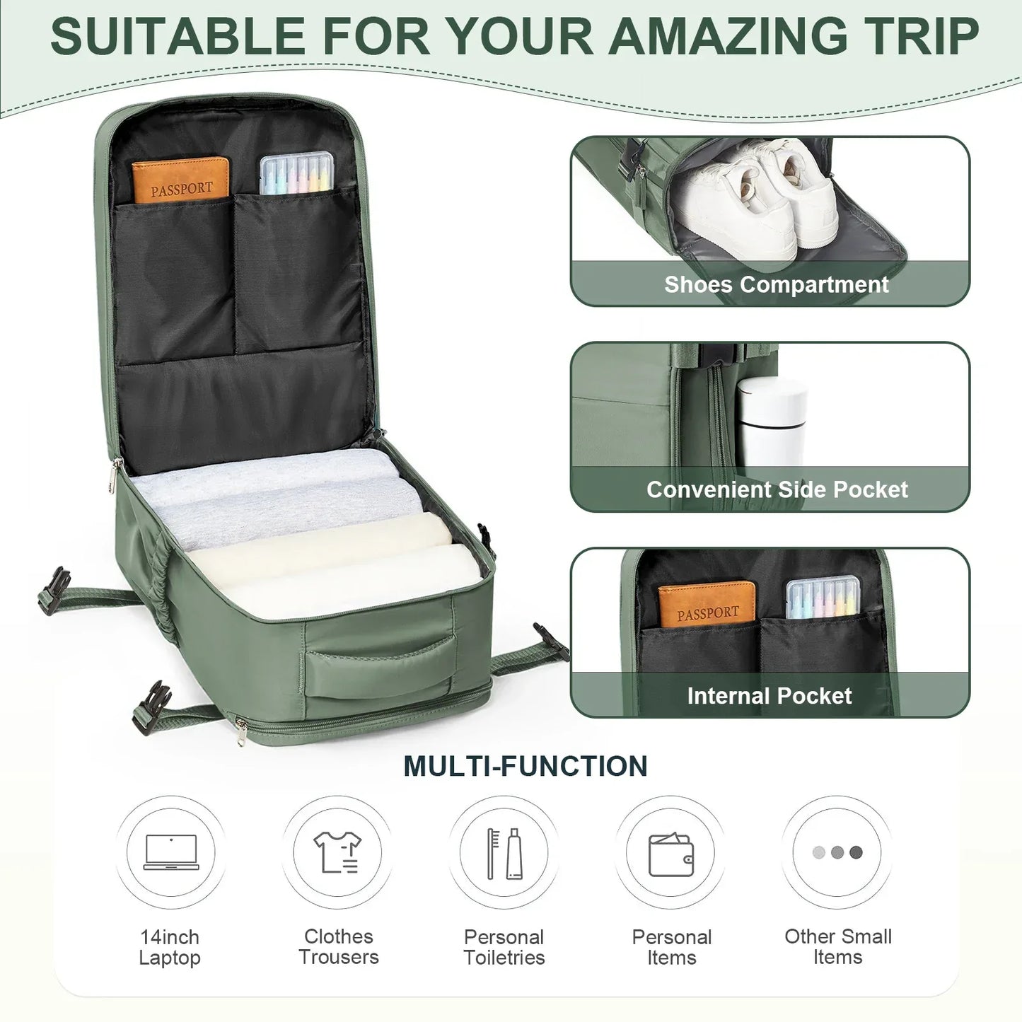 Ryanair-Approved Cabin Backpack 40x20x25cm – Travel Laptop Bag