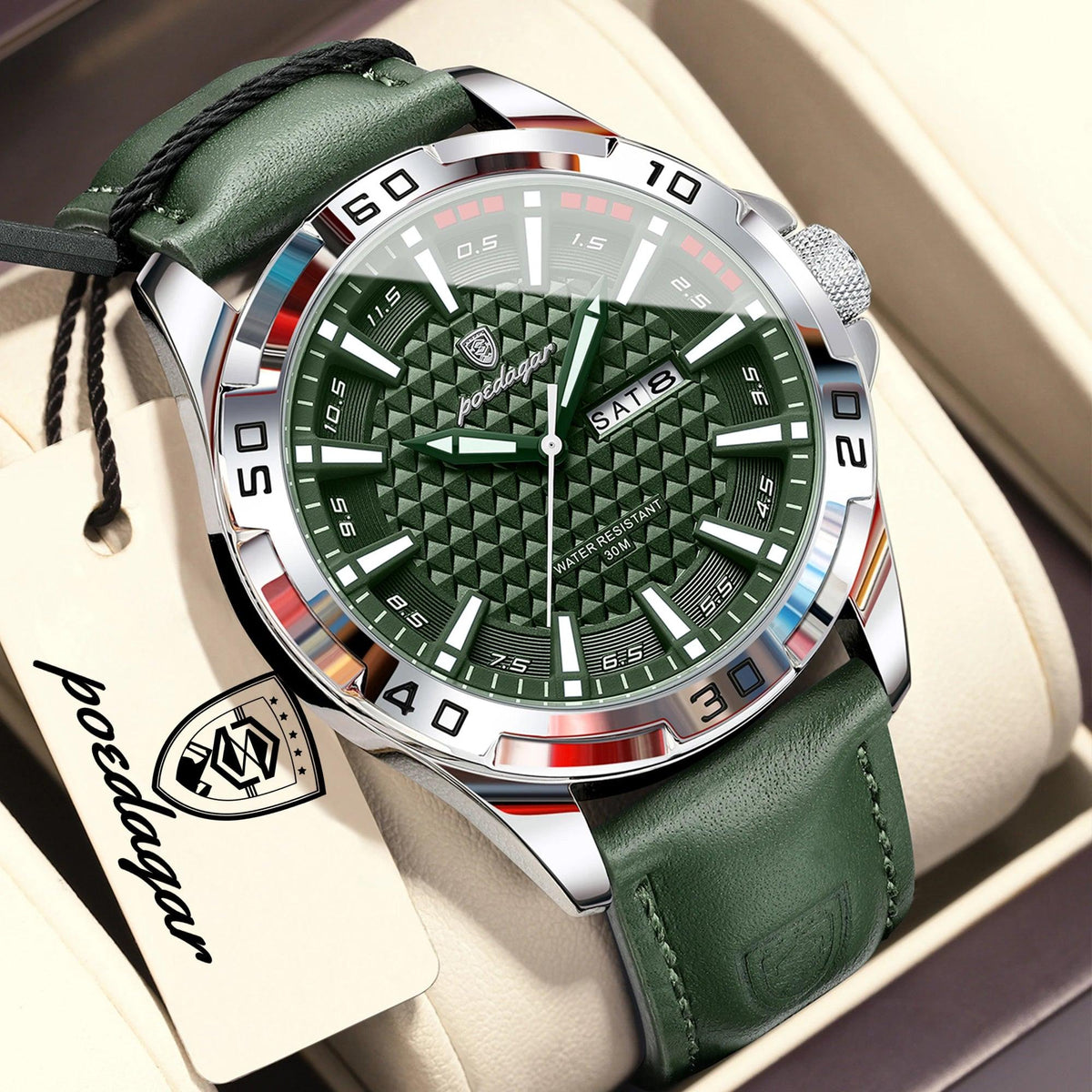 POEDAGAR Original Business Man Wristwatch Waterproof Luminous Date Week Casual Watch For Men Quartz Leather Luxury Fashion Men's Watches Reloj