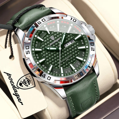 POEDAGAR Original Business Man Wristwatch Waterproof Luminous Date Week Casual Watch For Men Quartz Leather Luxury Fashion Men's Watches Reloj