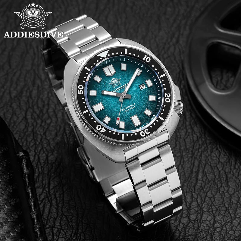 ADDIESDIVE Men Watch Sapphire Glass AR Coated Quartz Watches Luminous 200m Waterproof Turtle Diver Watch Reloj Hombre AD2511