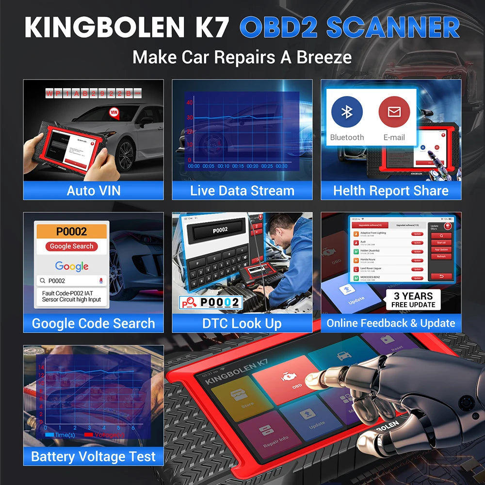 Lifetime Free Update KINGBOLEN K7 ALL System Car Diagnostic Tools ECU Coding Active Test 28 Resets PK LAUNCH X431 CRP919E BT