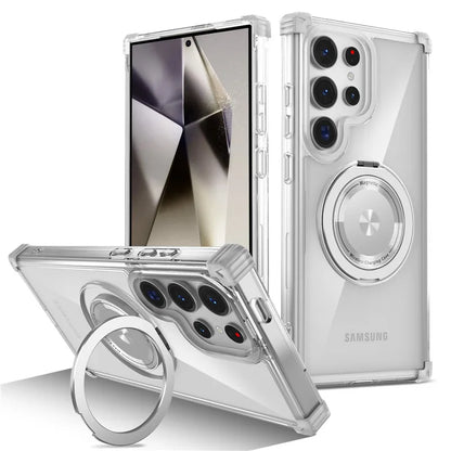 Rotating Magnetic Magsafe Bracket Case For Samsung Galaxy S26 Ultra S26 Plus S26 Ring Stand Holder Transparent Protective Cover
