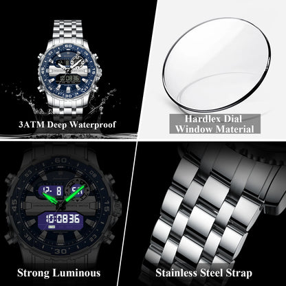 POEDAGAR Electronic Fashion Man Wristwatch Week Date LED Luminous Men Watch Dual Time Display Digital Men's Quartz Watches Reloj