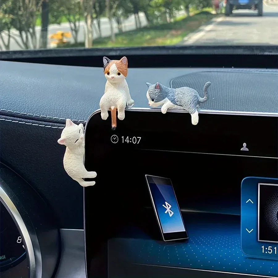4PCS Car ornament, cute cat, lazy cat, lazy cat, center console screen decoration ornament, rearview mirror, reclining doll - Urbizia