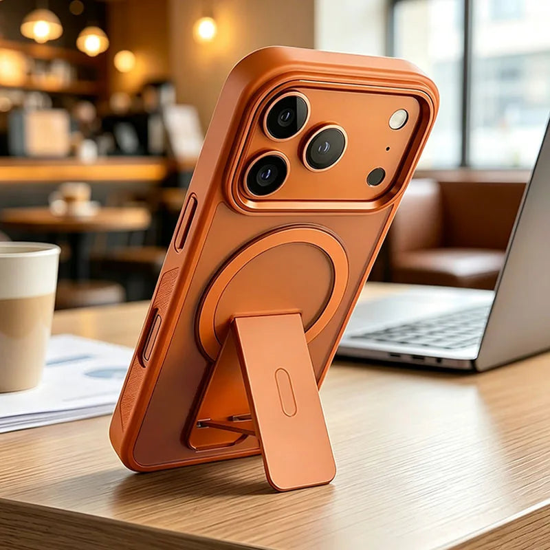 Fashion Invisible Stand Matte Magnetic Phone Case For Iphone 18 17 16 15 14 13Pro Max Anti-Slip Armored Solid Color Camera Cover