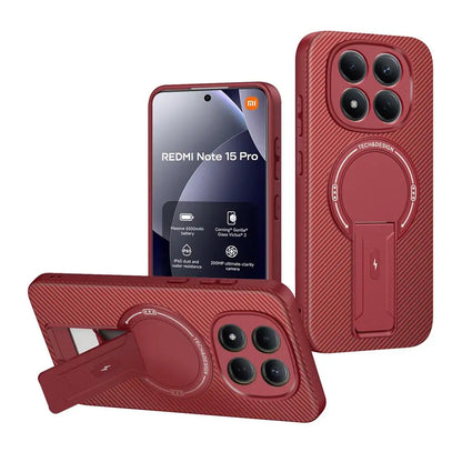 Luxury Magnetic Carbon Stand Case For Redmi Note 15 Pro Plus 5G / POCO M8 Pro 5G Wireless Charing Phone Back Cover Shockproof