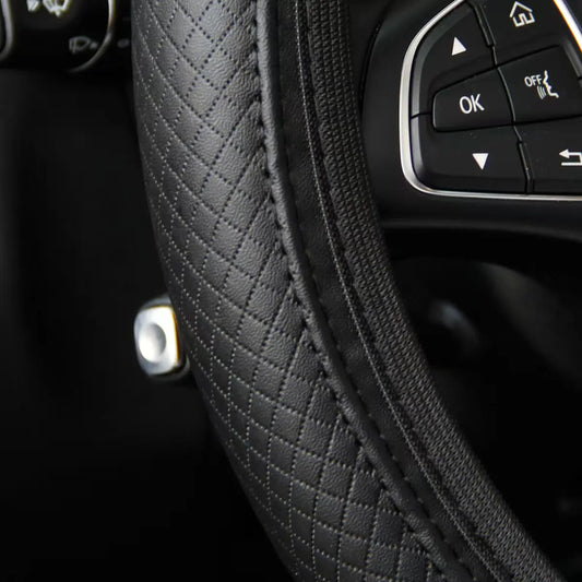 Artificial Leather Three-dimensional Embossed-car without Inner Ring Steering Wheel Cover Auto Parts for 14.5-15 Inches