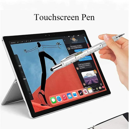 7 in 1 Multifunctional Pen Touch Screen Stylus Capacitive Pen with Screwdriver Ruler Levelgauge Refillable Ballpoint Pencil Tool - Urbizia