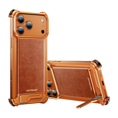 Oatsbasf Leather for iPhone 17 Pro/Pro Max/17 Air Phone Case with Kickstand Frameless Magnetic Shockproof Bumper Protective Case