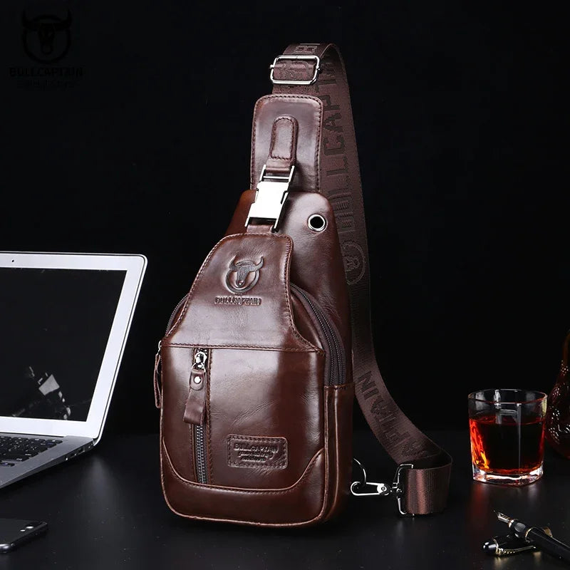 BULLCAPTAIN Genuine Leather Crossbody Chest Bag