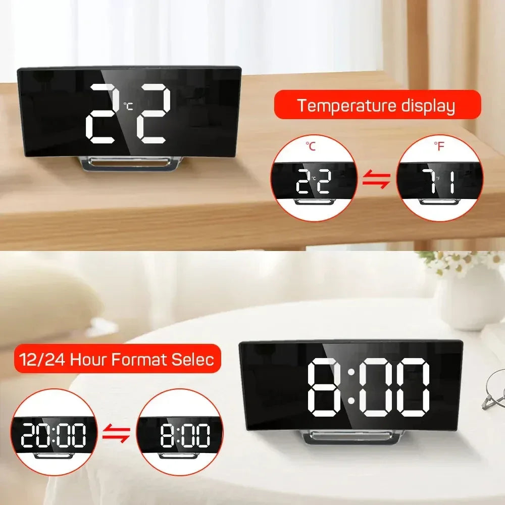 Electronic Alarm Clock Noiseless Design Digital LED Large Display Mirror Electronic Clock Digital Alarm Clock LED Mirror Clocks - Urbizia