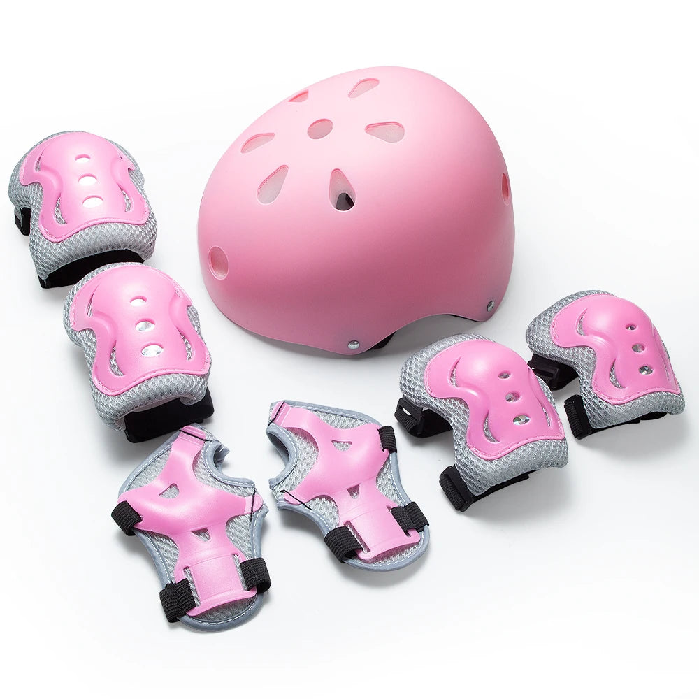 7PCS Kids Bike Helmet Set with Knee & Elbow Pads Wrist Guards,Adjustable Safety Helmet for Toddler Kids 3-10 Years Boys Girls