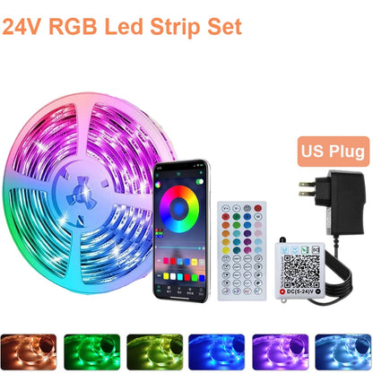 24V RGB LED Strip Lights – 5M/10M/20M/30M/40M Bluetooth APP Music Sync Rope Light for Home & Holiday Decor