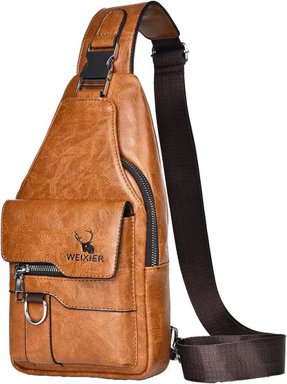Sling Bag for Men Crossbody Chest Bag, PU Leather Over the Shoulder Purse Cross Body Sling Backpack for Travel