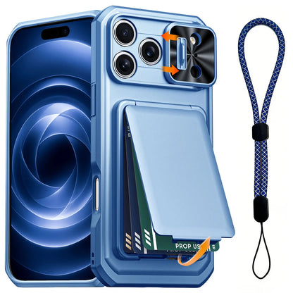 WEFOR for iPhone 18 17 16 15 Pro Max Wallet Card Holder 3-4 Cards Kickstand Slide Camera Cover Wrist Strap Rugged Shockproof