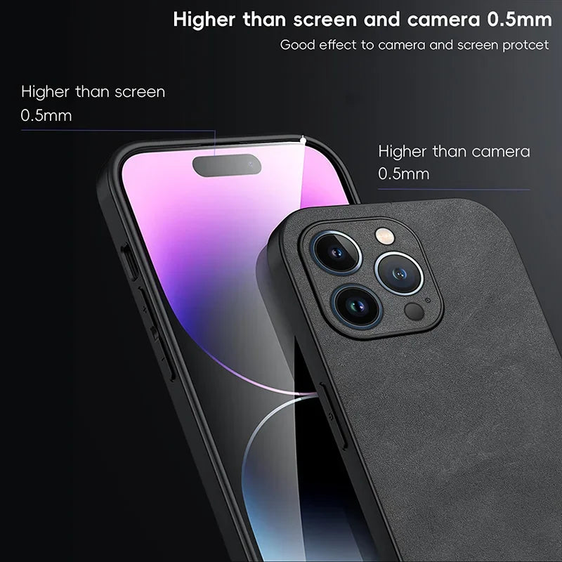Luxury Leather Phone Case For iPhone 17 16 15 14 13 12 11 Pro Max Plus 17 Air Silicone Soft Protection Shockproof Cover Funda