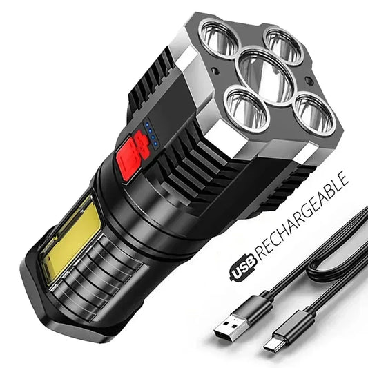 5LED High Power Led Flashlights Rechargeable Camping Spotlight with Side Light 3 Lighting Modes for Camping Adventure Outdoor - Urbizia