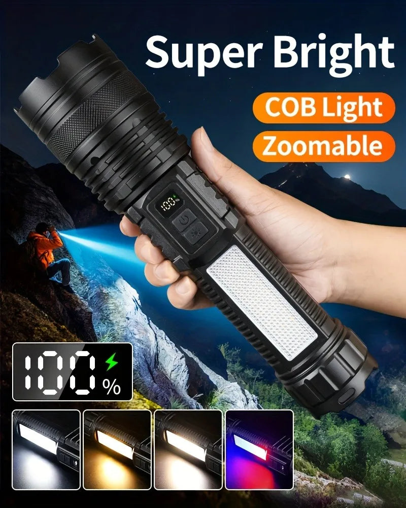 LED Flashlight Rechargeable Long-Beam Portable Outdoor Emergency Lighting With Long Battery Life, Suitable For Camping And Hiki